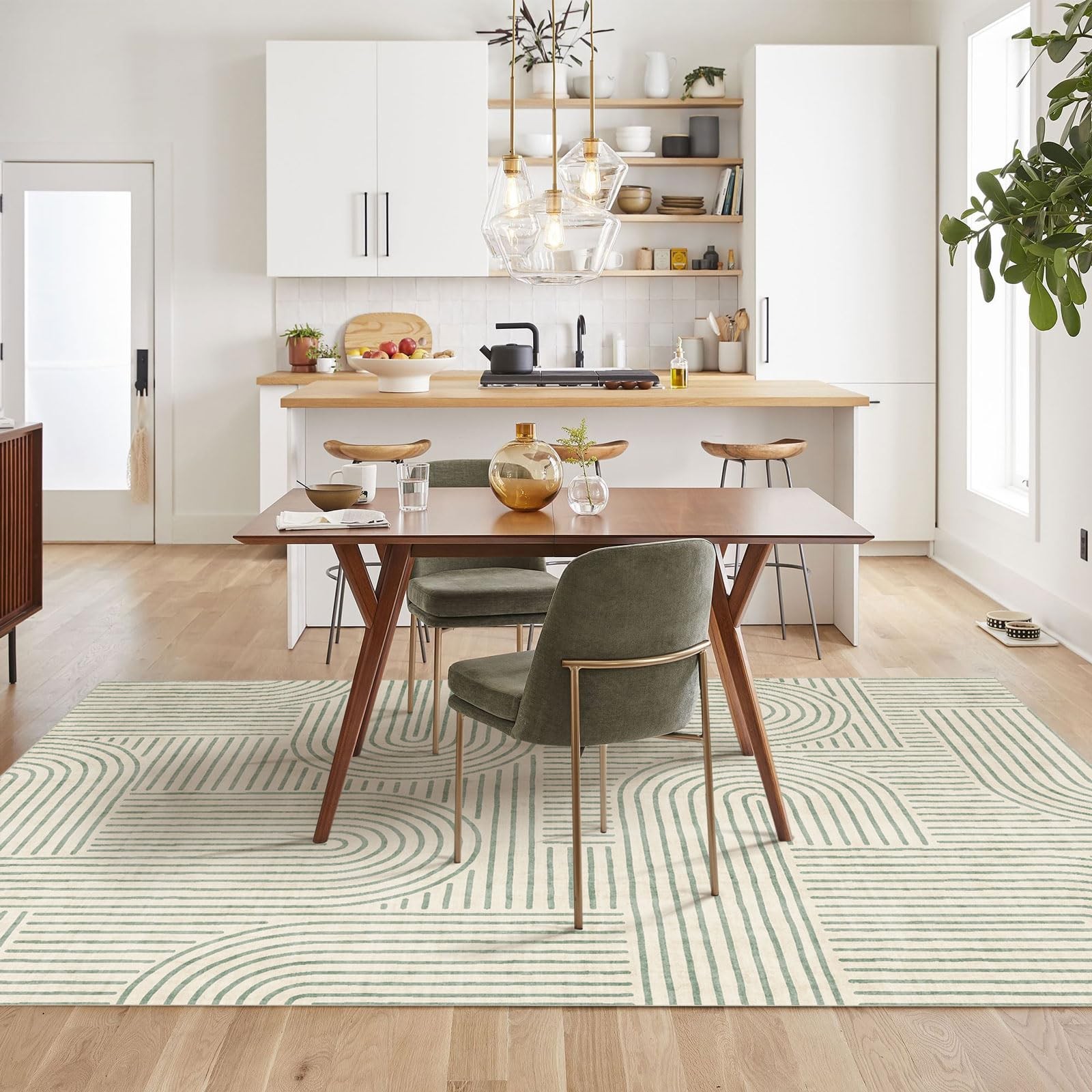 6×9 Area Rug – Large Modern Abstract Washable Non-Slip Sage Green Living Room…