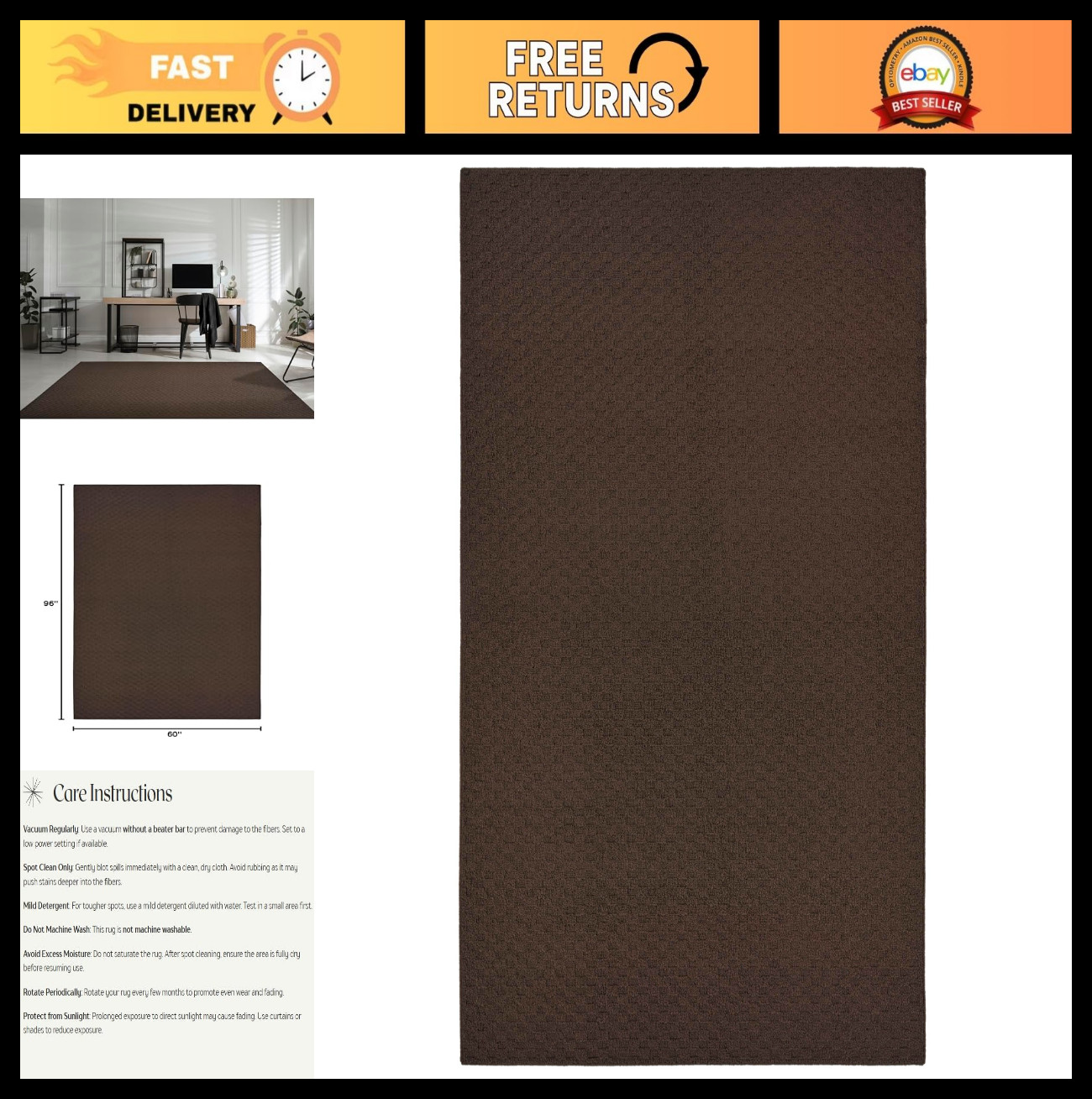 Stylish 5′ x 8′ Non-Slip Area Rug for Living Rooms & Hallways, Durable & High-Tr