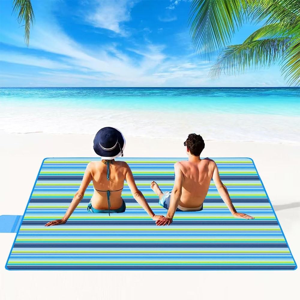 Picnic Beach Blanket, Mat 80x60in 5′ x 6’8″ (Rectangular), Blue 1