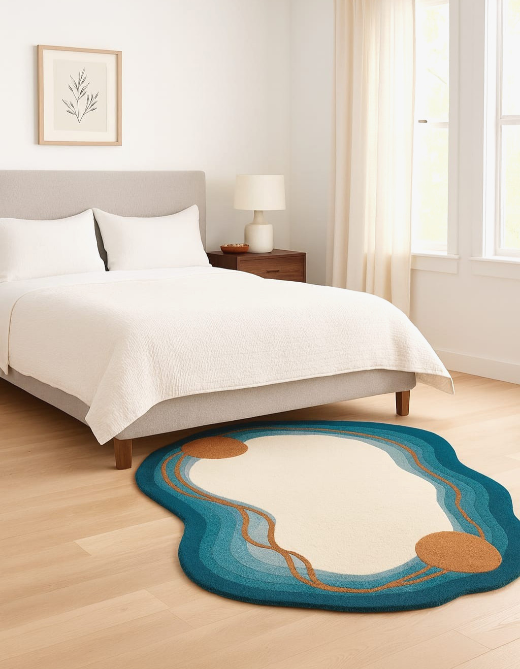Modern Hand-Tufted 100% Wool Area Rug Irregular Shape 6×9 Living Room Carpet New