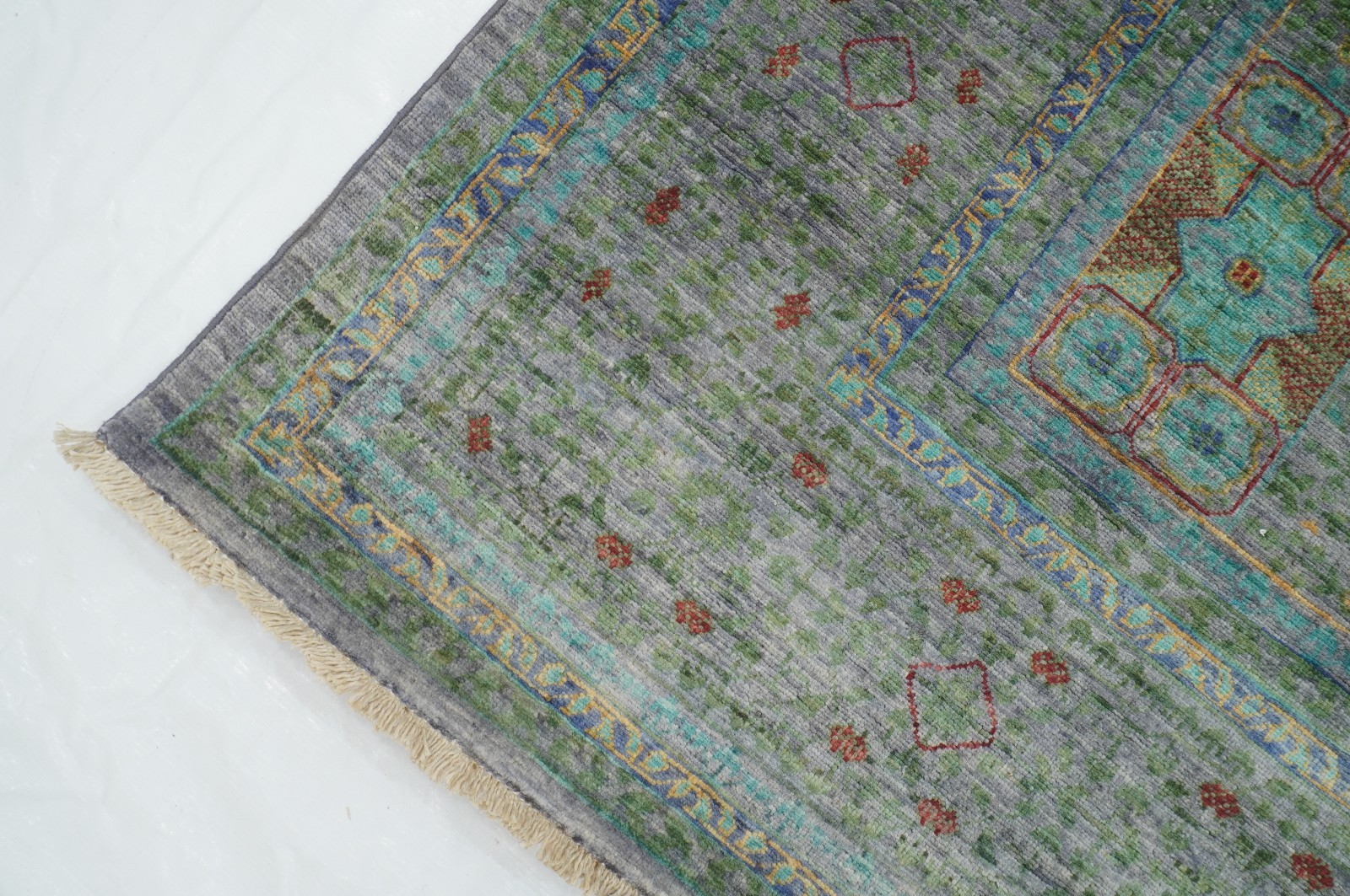 6×8 ft Gray Mamluk Afghan Hand Knotted Wool Medallion Rug