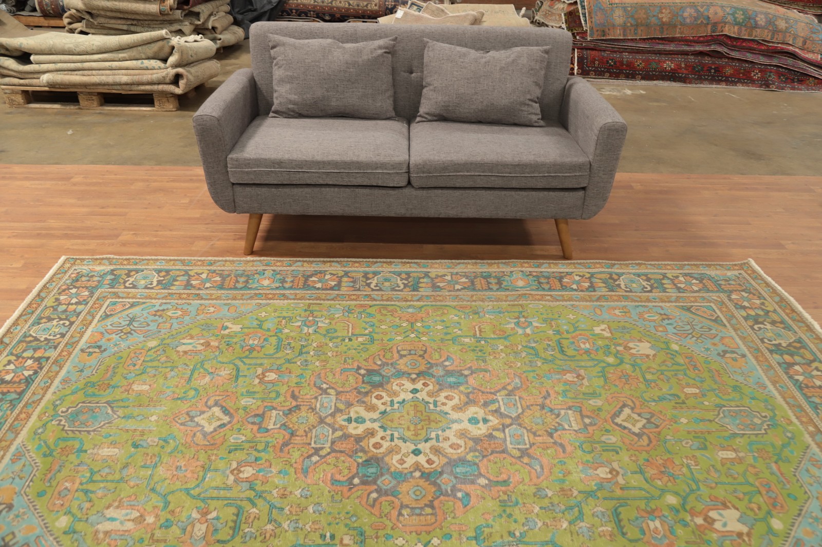 Light Green Over-Dyed Wool Handmade Traditional Living Room Area Rug 7×9 Carpet
