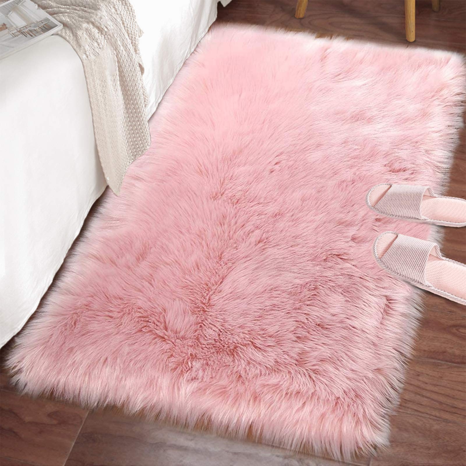Soft Fluffy Faux Fur Rugs for Bedroom Bedside Rug 2×3 Feet, Washable, Furry S…