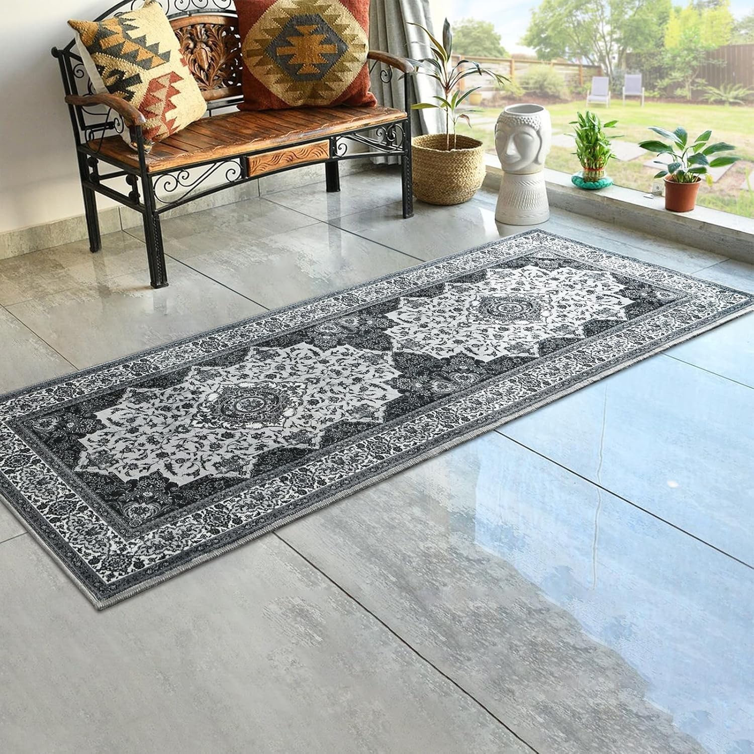 Runner Rug for Bedroom, 2x6Ft Machine Washable Area Rugs, Vintage Non-Slip Low P