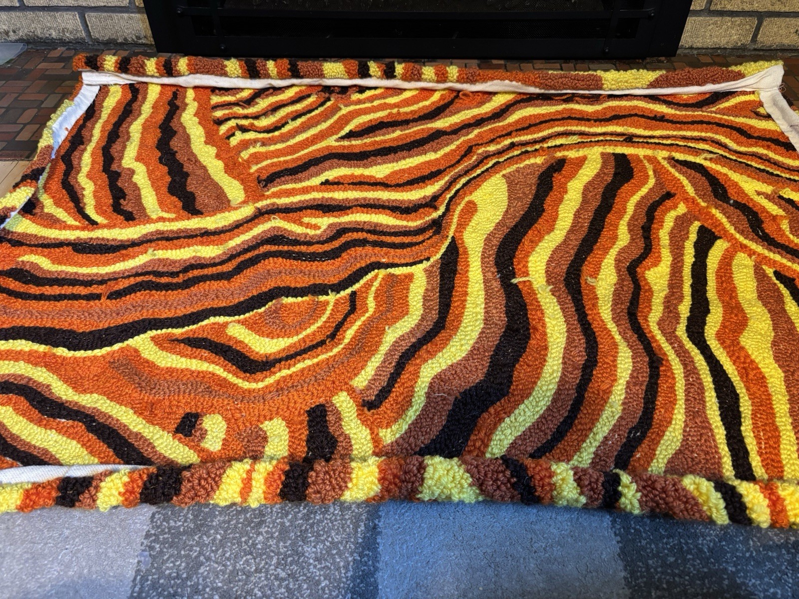 Handmade Woven Rug Groovy 70s 80s Retro Vintage Hippie Orange Yellow Brown Swirl