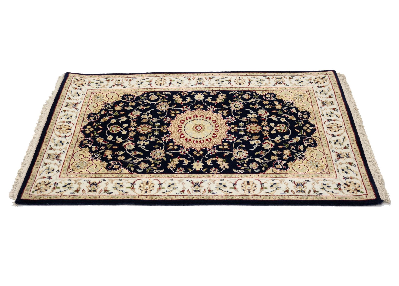 2’8X4’3 ft Indo-Nain Black Oriental Rug Floral Style Wool Carpet Home Decor