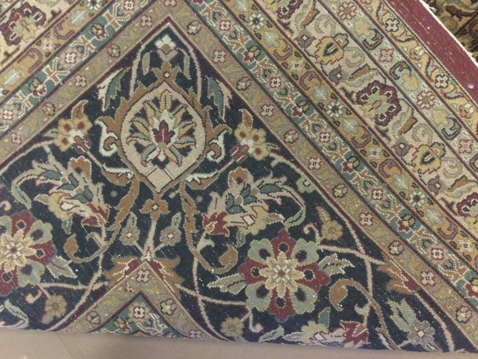 11’.9” X 14’.9” Red Dark Navy Blue Traditional Oversized Oriental Rug Handmade