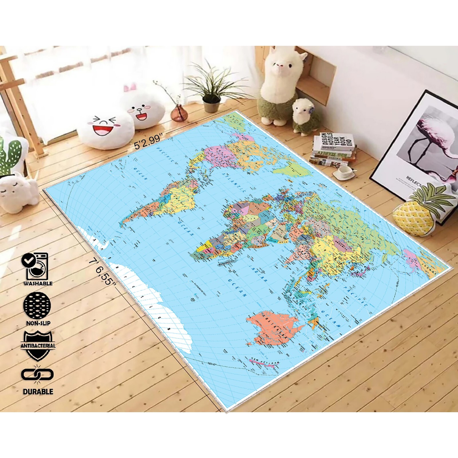 Earth World Map Rug, School Education Rug, Earth Map Rug, World Map Carpet, Kids