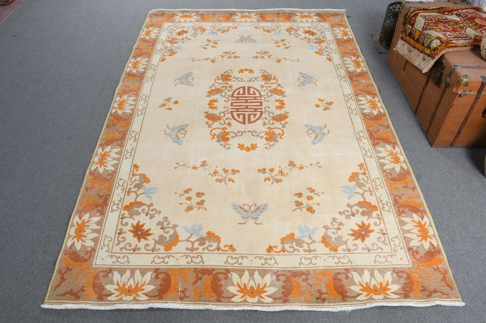 5,3×9,4 ft Vintage Turkish Rug, Large Rug, Orange Moroccan Rug