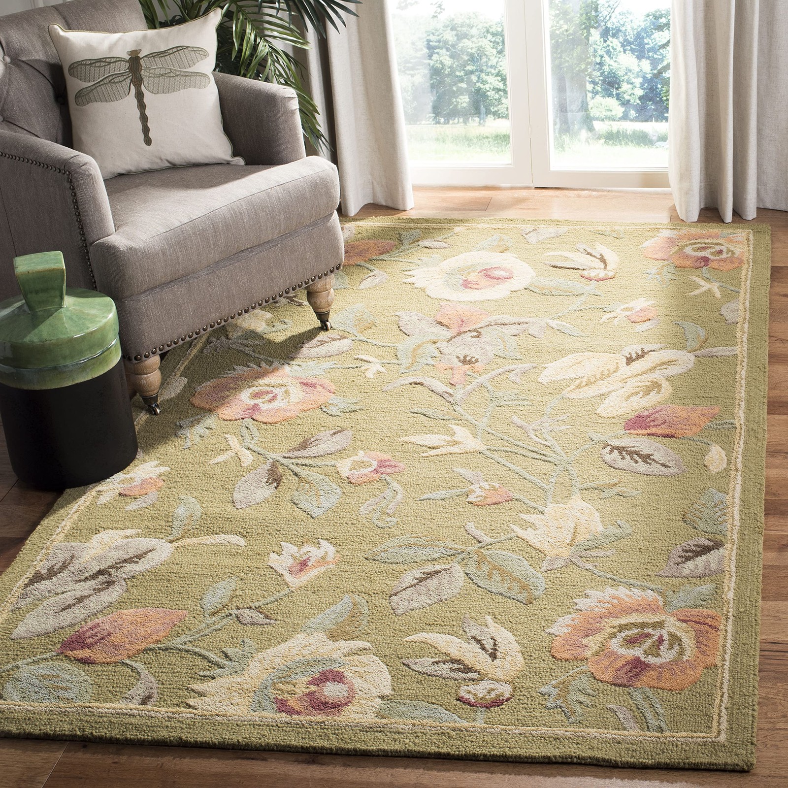Blossom Collection 5′ x 8′ Green/Multi BLM785A Handmade Floral Premium Wool A…