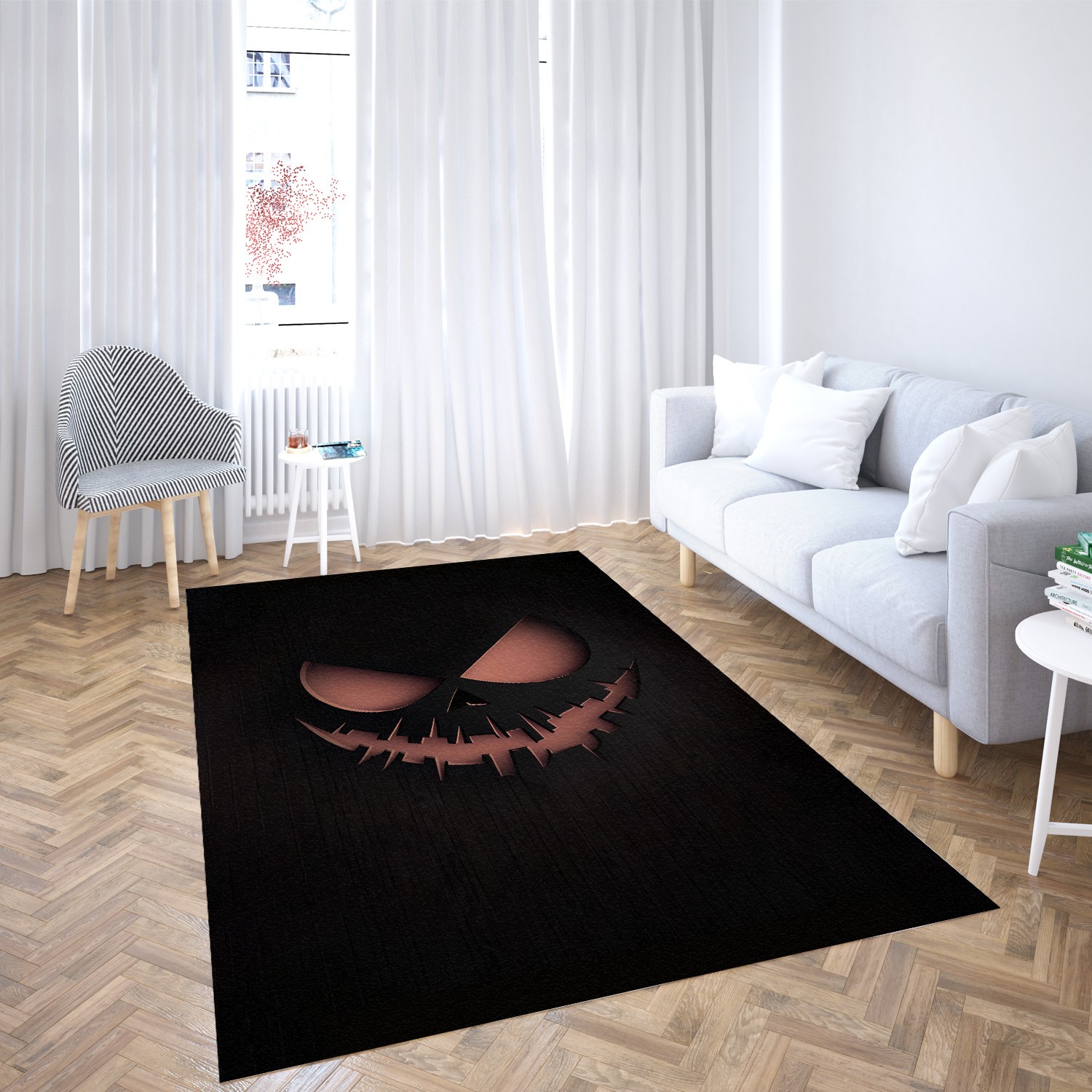 Spooky Carved Pumpkin Face Area Rug | Halloween Theme Home Decor