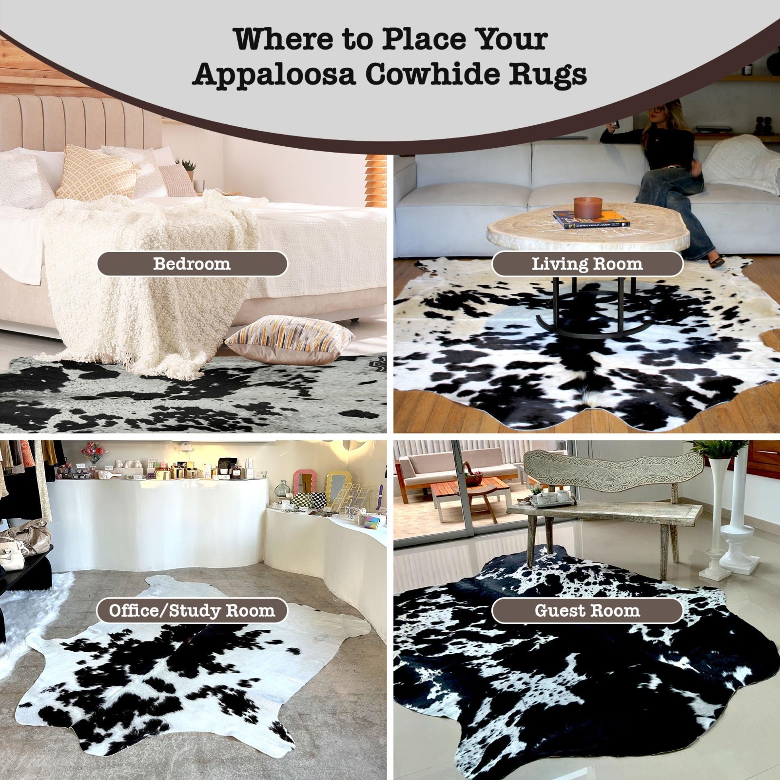 5×7 ft Chromatic Black & white Cowhide Rug –100% Genuine Leather–Best Price