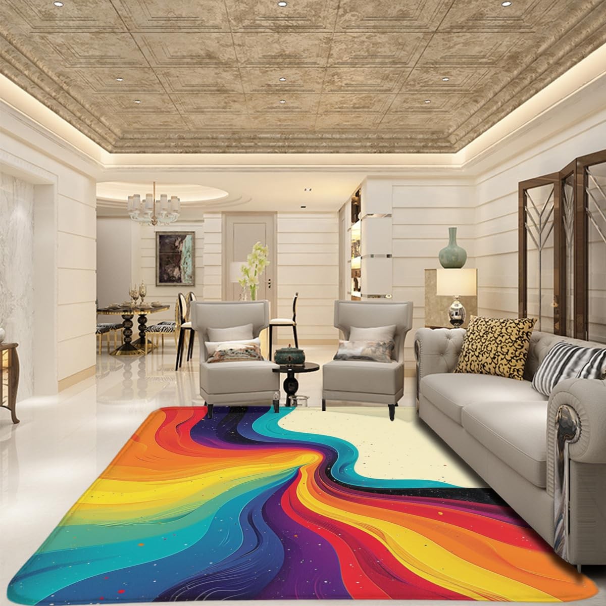 Wave Rainbow Modern Home Decoration, Abstract Art Style Colorful Soft Washabl…