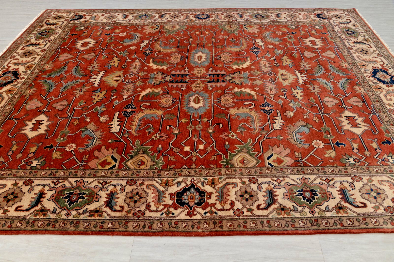 9×12 Traditional Look Rust Cream Fine Quality Weave Hand Knotted Living Room Rug