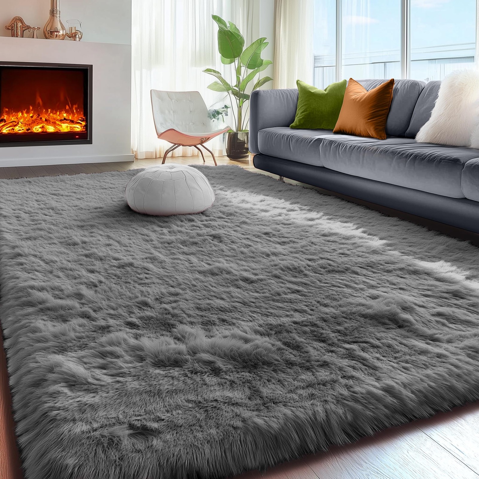 PAGISOFE Grey Fluffy Rugs for Bedroom 4×6 Area Rug Shag Rug for Kids Room Fur…
