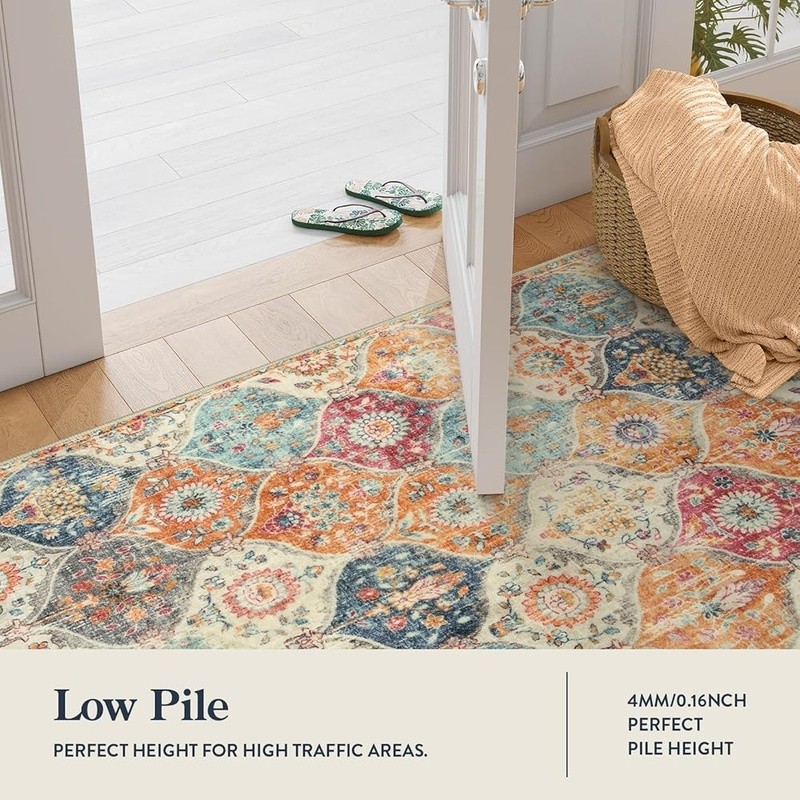 Soft Floral Area Rug Non-Slip Backing Machine Washable Safe Kids & Pets New