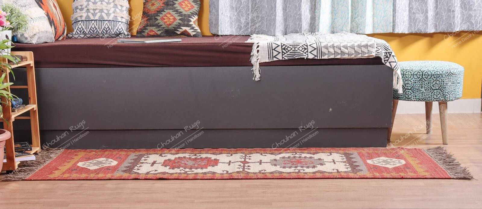 Wool Jute Traditional Kilim Rug, Indian Vintage Runner Rug Turkish Kilim Rugs
