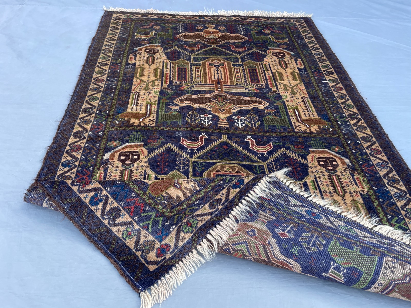 3×4 Pictorial Baluchi Wool Rug with Architectural Scenes Human Figures N Tribal
