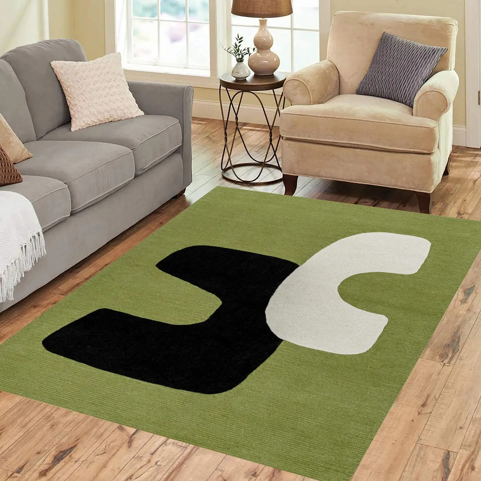 Hand Tufted Wool Olive Green Abstract Design Handmade Area Rug Carpet