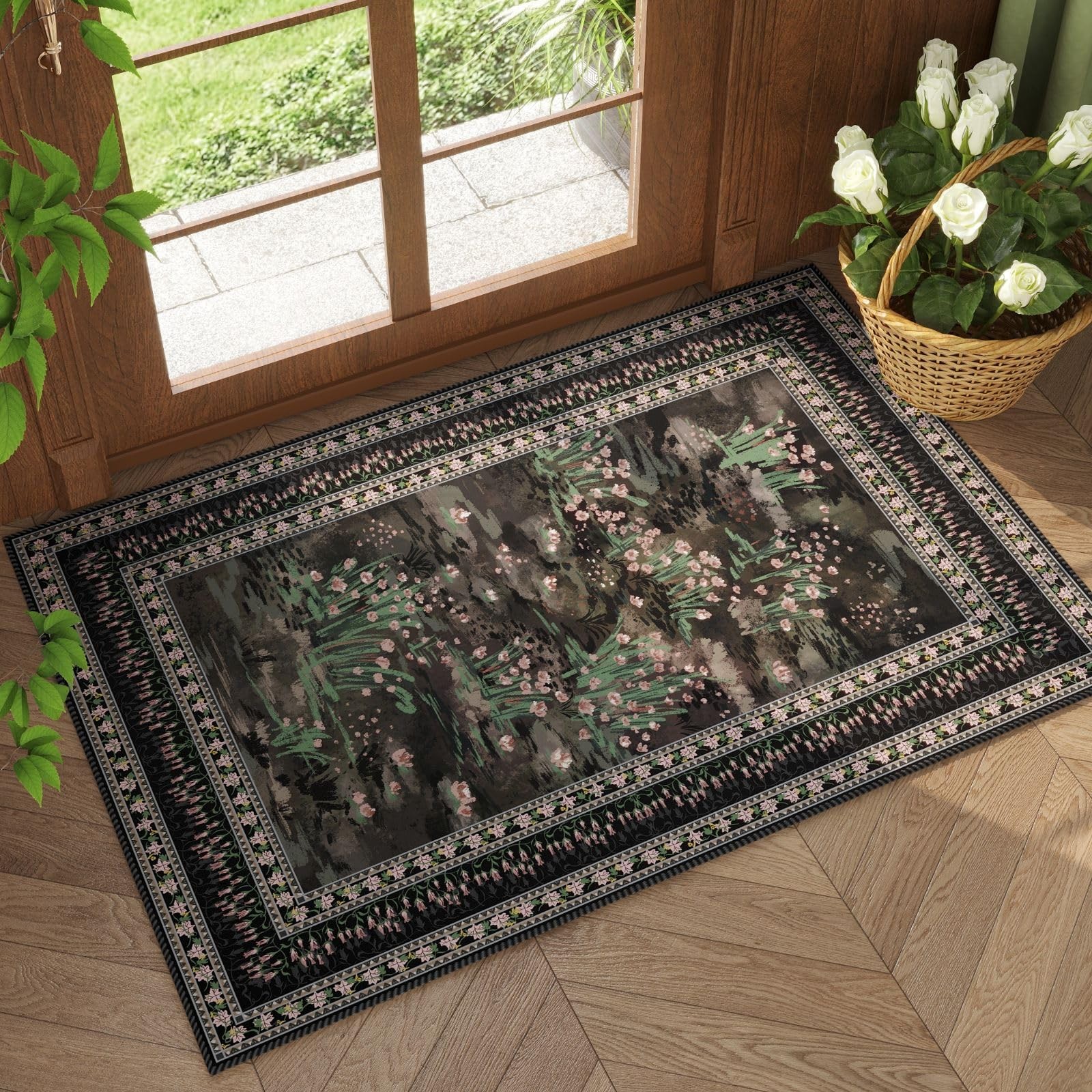 2×3 Rug Abstract Vintage Indoor Door Mat Machine Washable Small Area Rug Non-…
