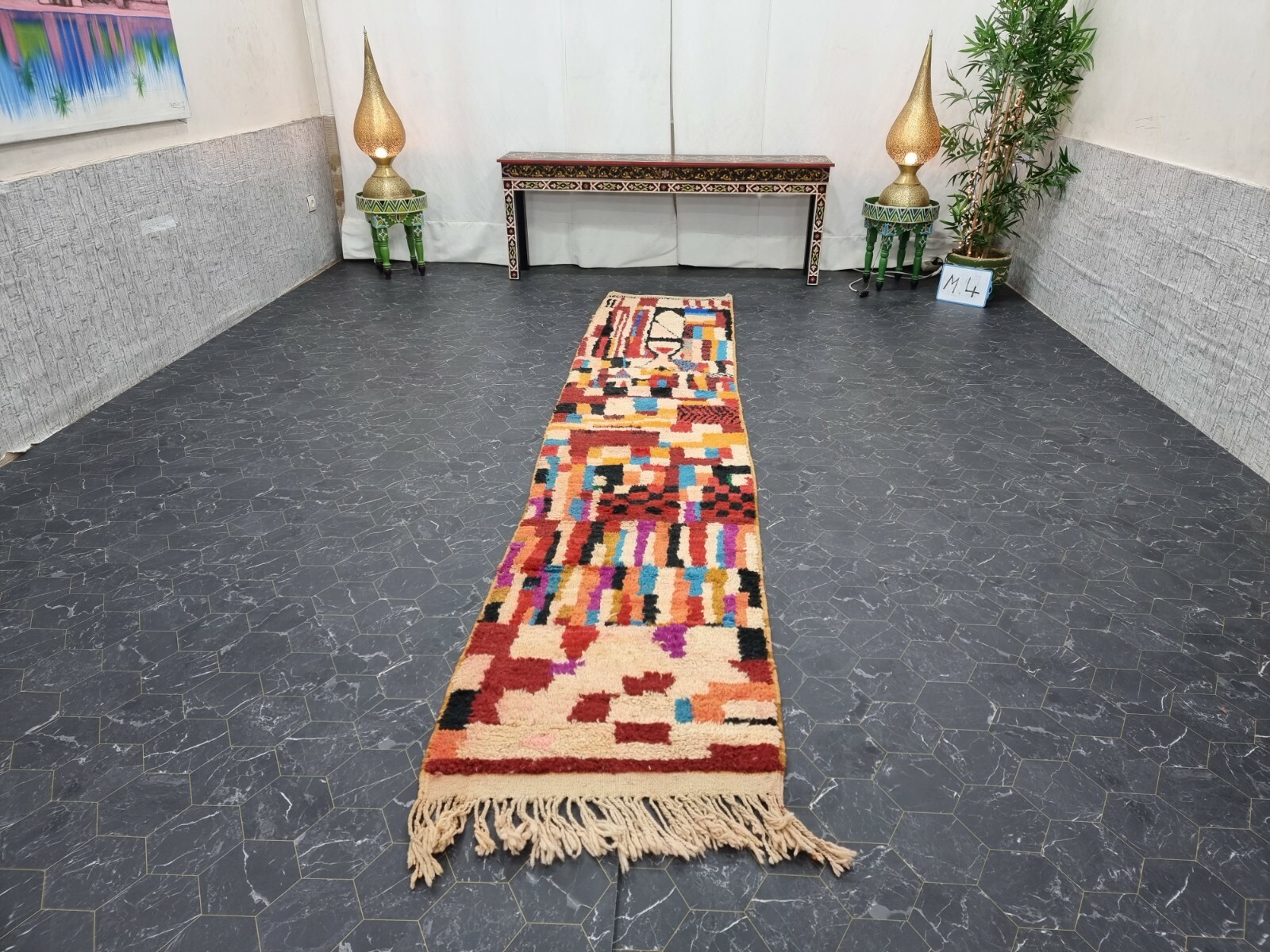 Moroccan Boujaad Handmade Rug 2’2”x11’4” Berber Abstract Orange Black Carpet