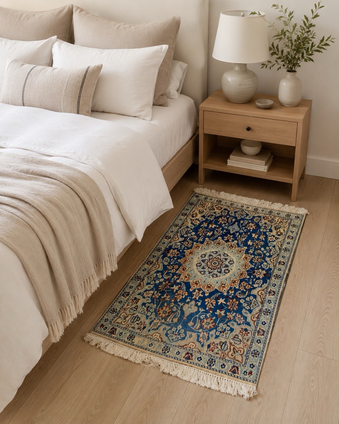Vintage Blue Ivory Wool Nain Area Rug 3×4 Traditional Medallion Hand Knotted