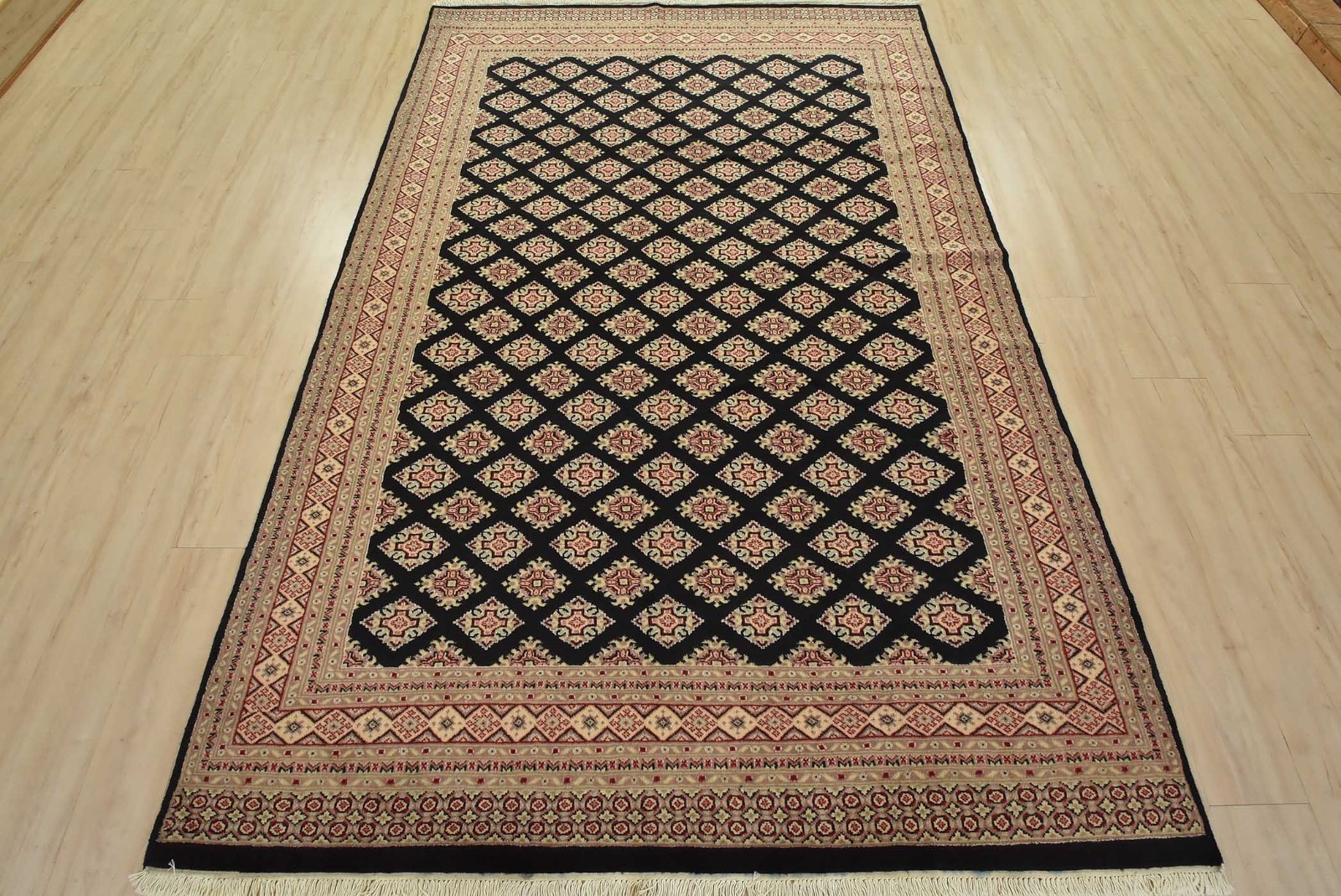 Bokhara Jaldar Rug 6′ x 9’3” Black Wool Tribal Hand-Knotted Oriental Carpet