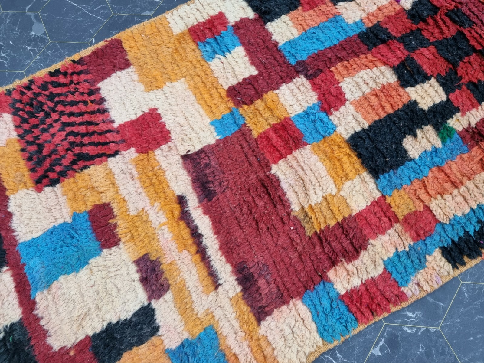 Moroccan Boujaad Handmade Rug 2’2”x11’4” Berber Abstract Orange Black Carpet