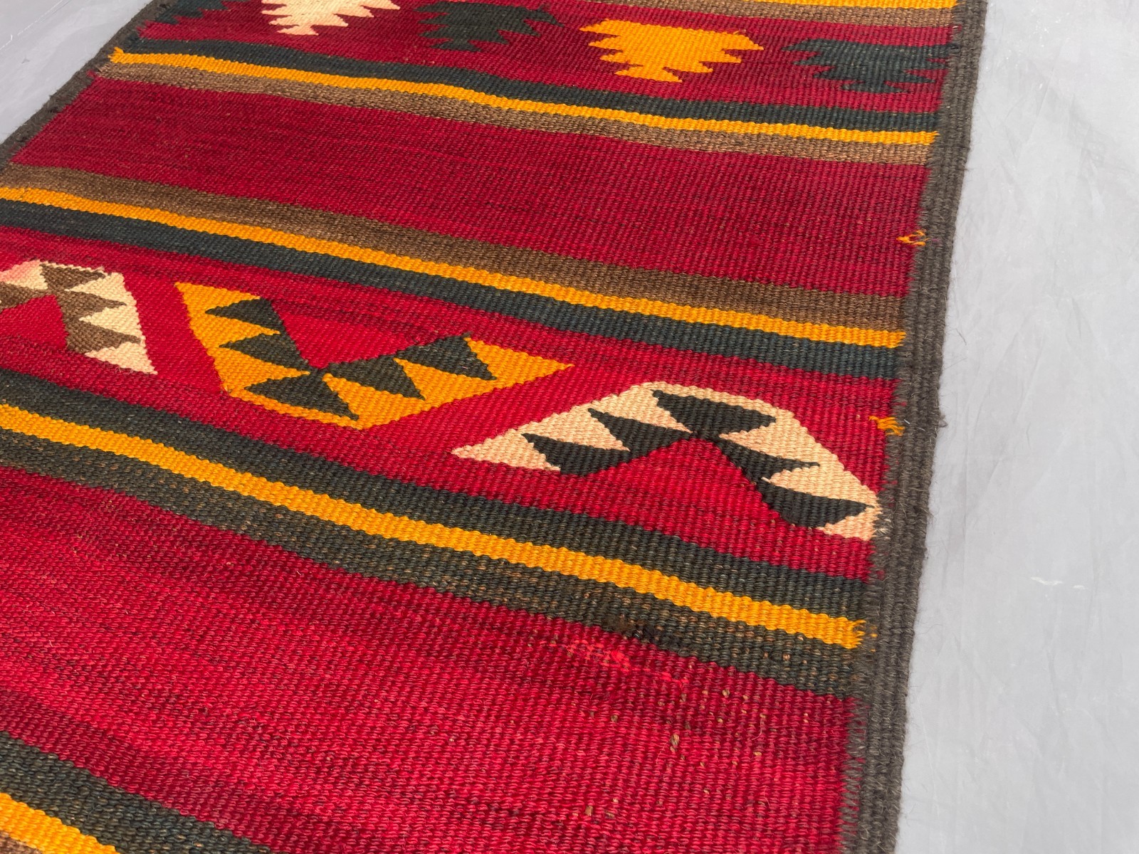 2’4 x 14’8 Ft Rich Red Afghan Kilim Runner Rug – Flatweave Wool Carpet Hallway