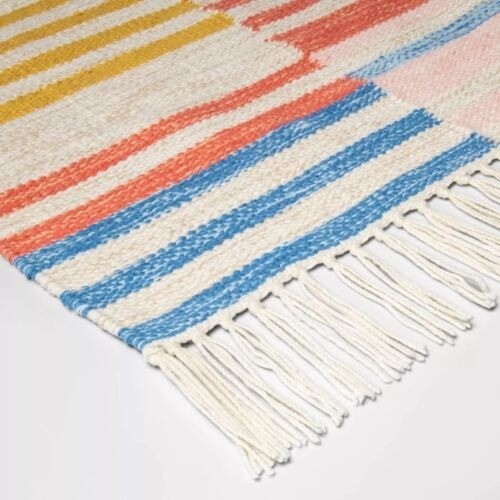 Area rug 2′ x 3′ home decor accent scatter colorful pink yellow blue stripe 36″