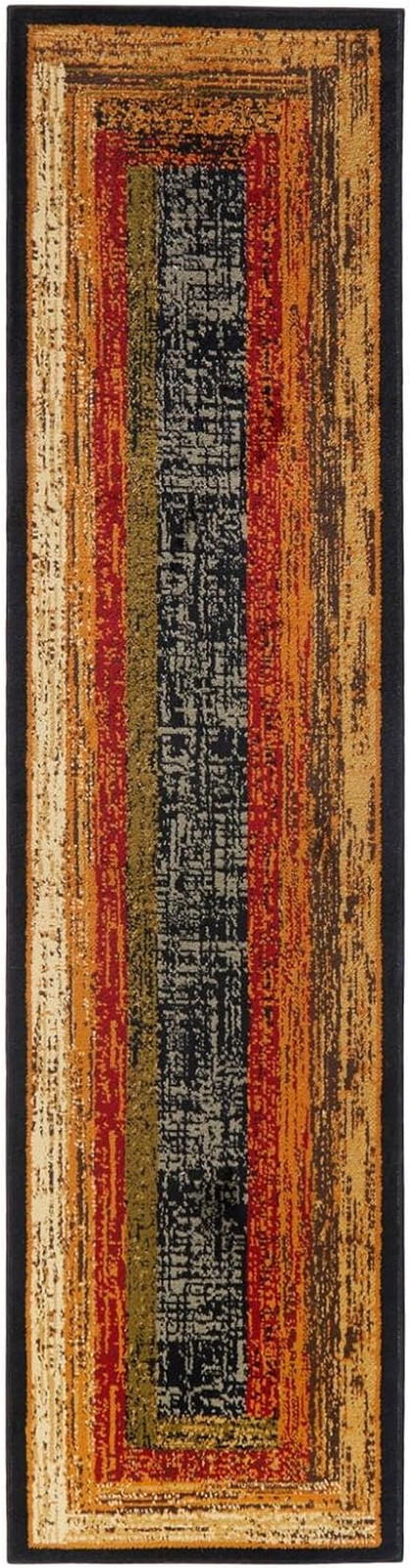 Royalty Vega Contemporary Geometric Runner Area Rug, Black/Brown, 1’9″X7’2″