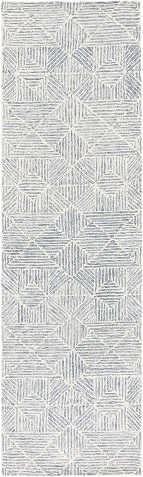 Handmade Abstract Runner Rug 2’3″ x 8′ – Grey & Ivory for High Traffic Areas