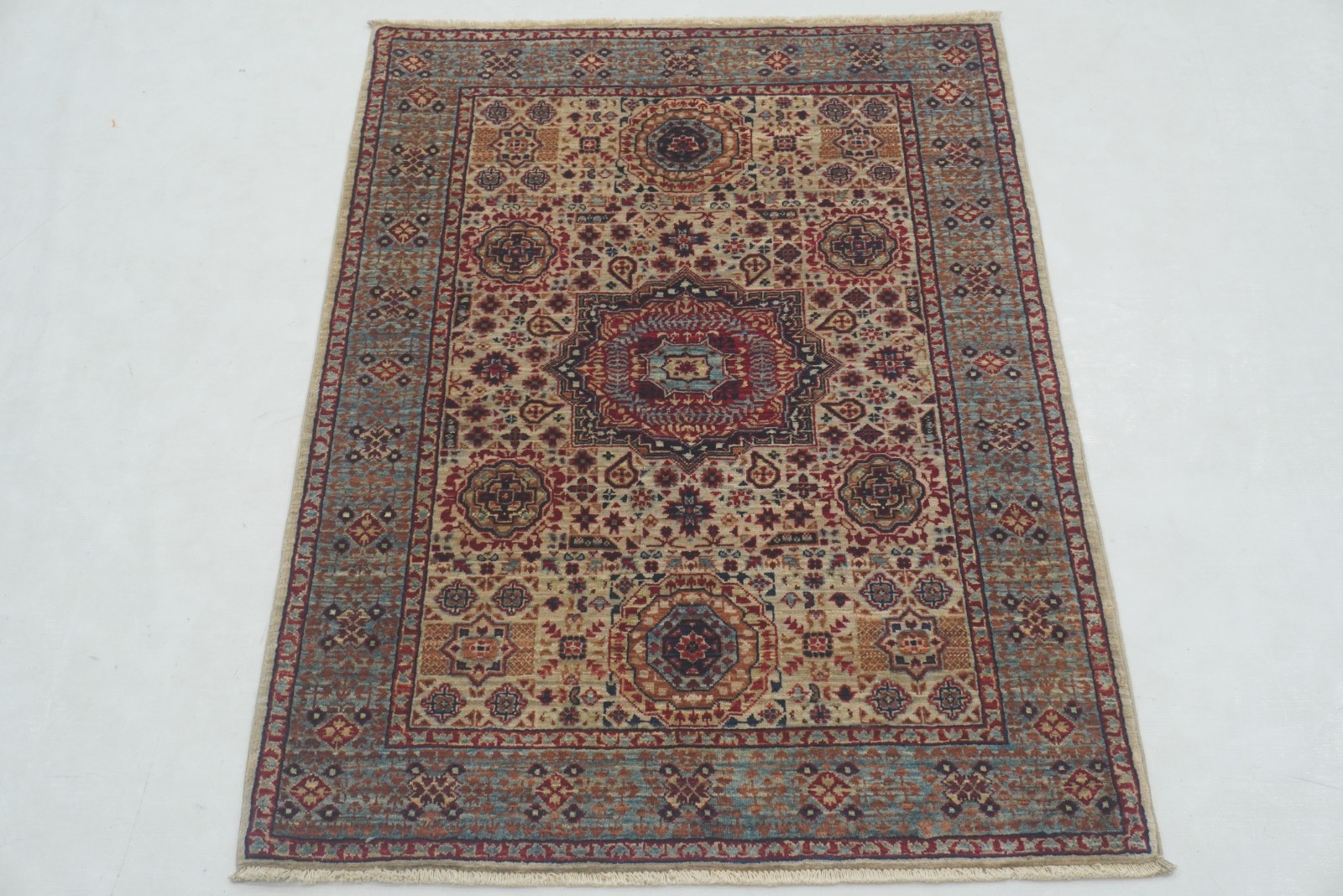 3×4 ft Gray Mamluk Afghan Hand Knotted Wool Medallion Small Rug