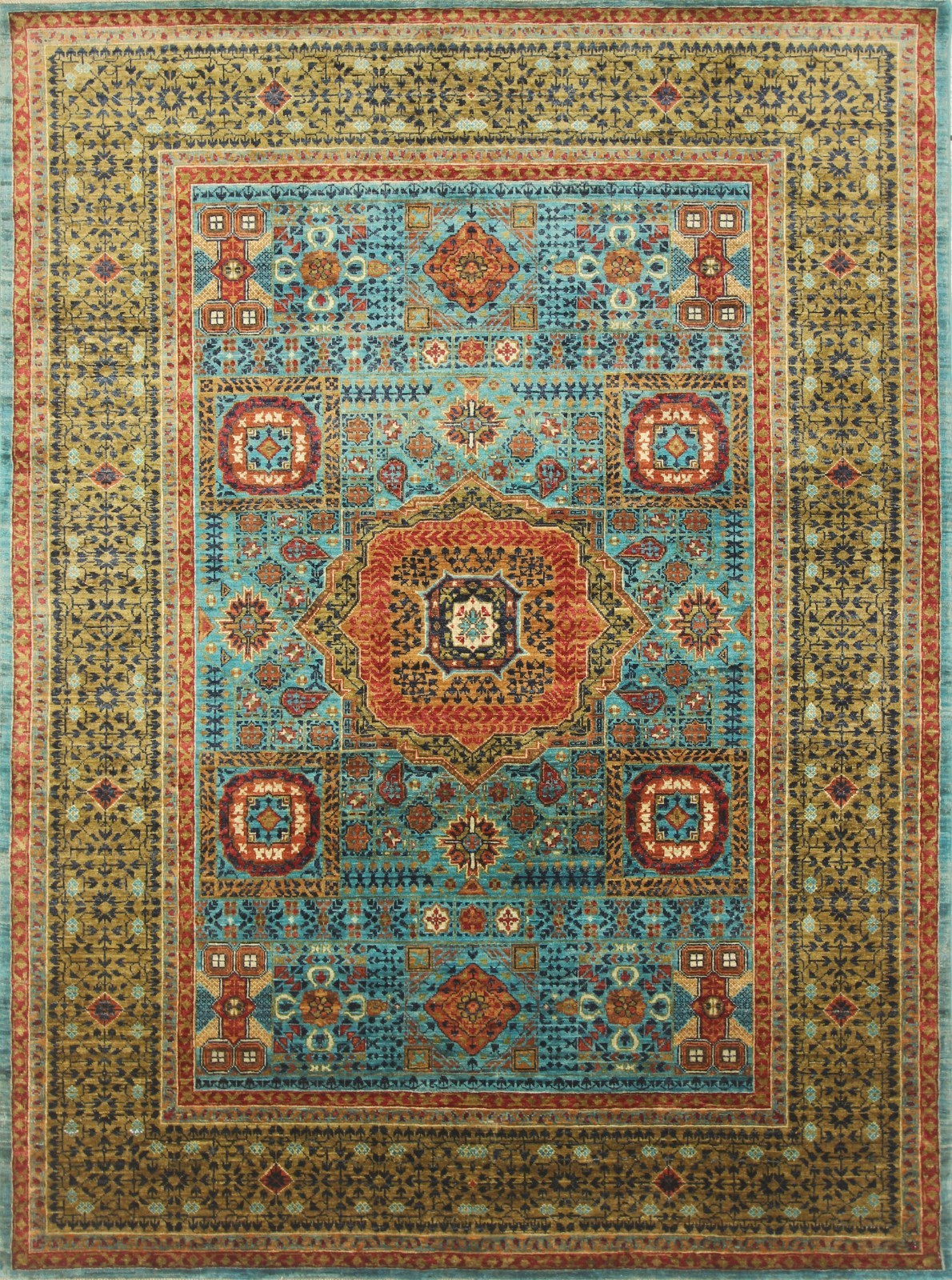 6×8 ft Blue Mamluk Afghan Hand Knotted Wool Medallion Rug