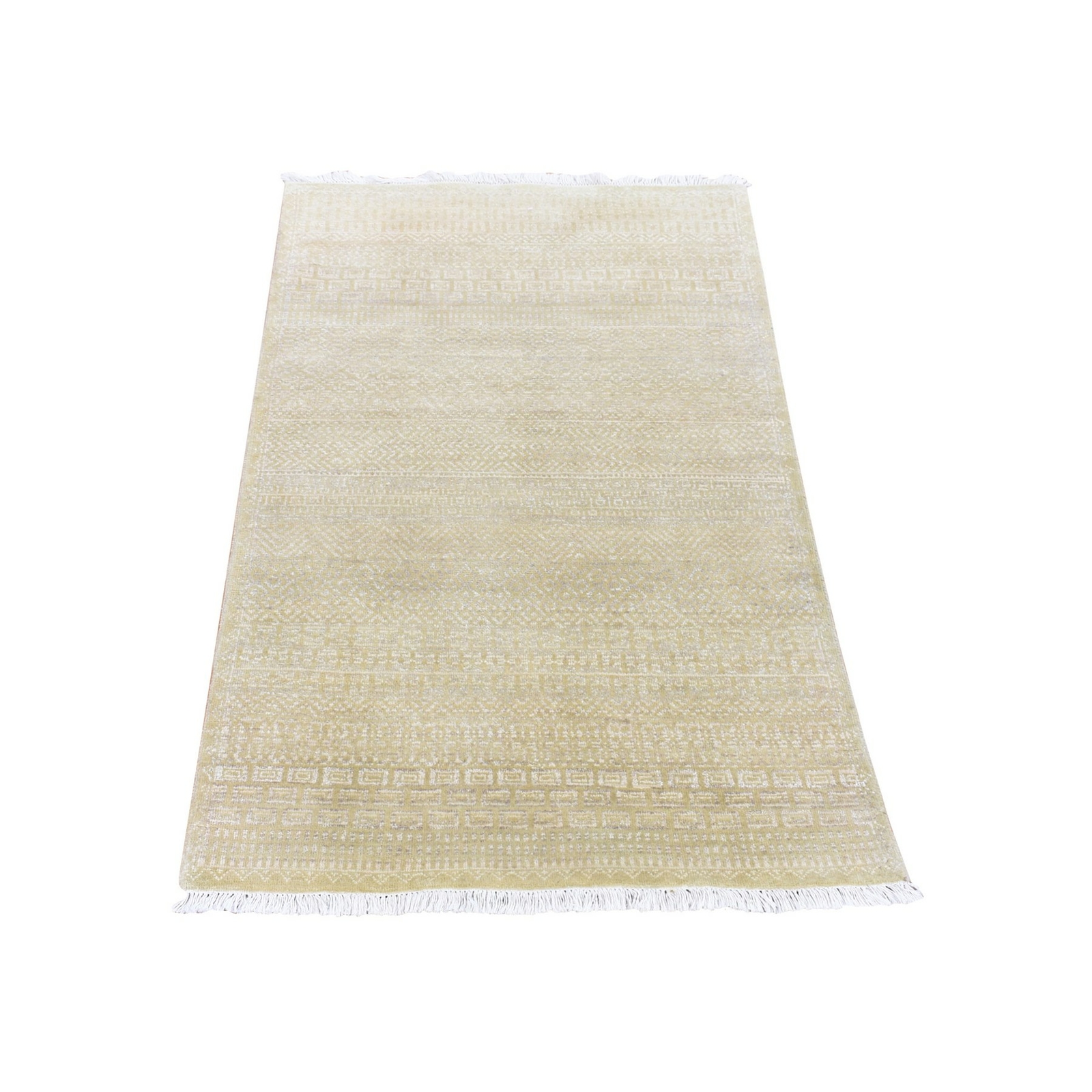 3’1″x5’1″ Green Wool and Silk Modern Grass Design Gabbeh Hand Knotted Rug R80194