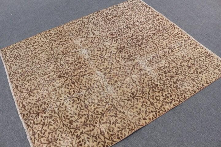 4,9×5,8 ft Vintage Rug, Turkish Area Rug, Brown Beige Ombré Rug