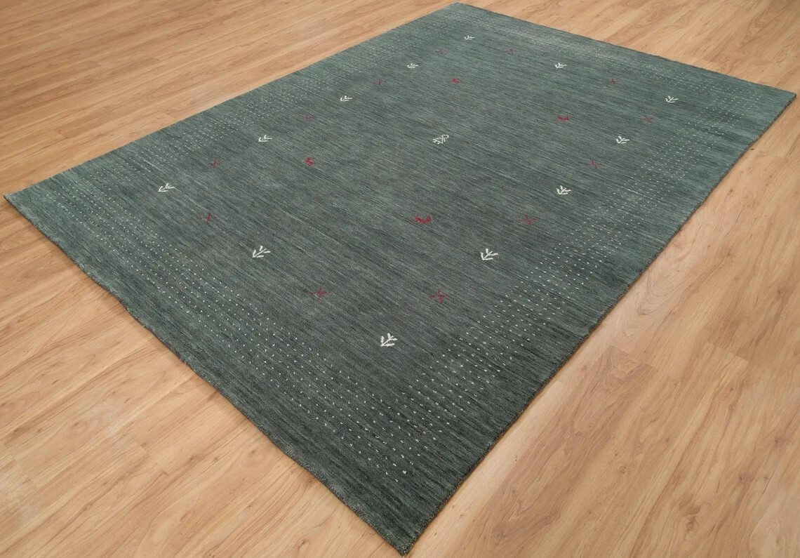 Green Gray Area Rug Gabbeh Rug In Ivory And Red Pattern Nomadic Minimal Rug