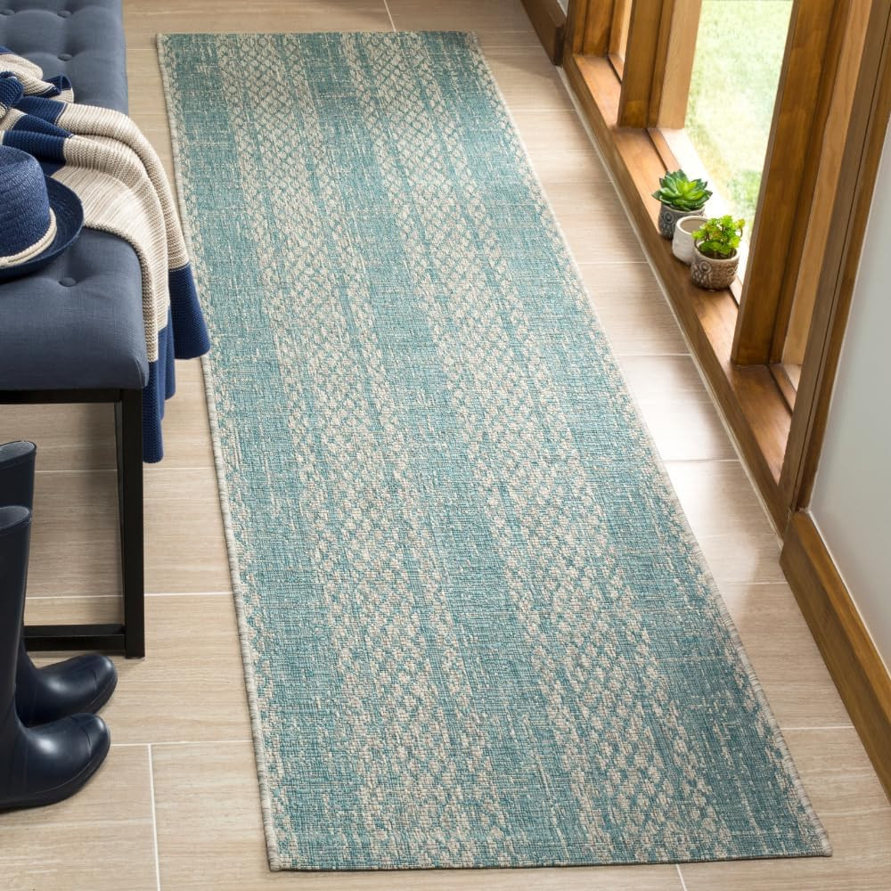 SAFAVIEH Washable Rug Outdoor Courtyard Collection – 2’3″ X 10′ Runner, Light Gr