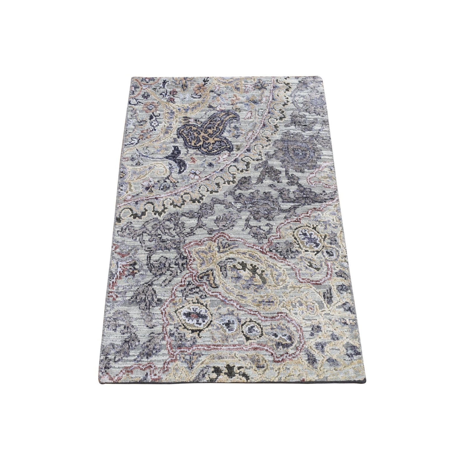 2’x3’1″ Gray THE MAHARAJA Pure Silk with Textured Wool Hand Knotted Rug R87782