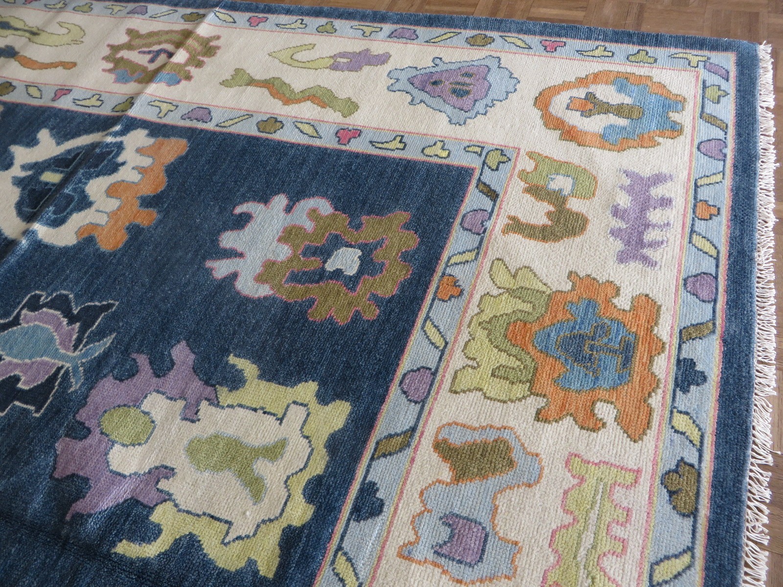10’1 x 13’11 Hand Knotted Denim Blue Colorful Oushak Oriental Rug G16784