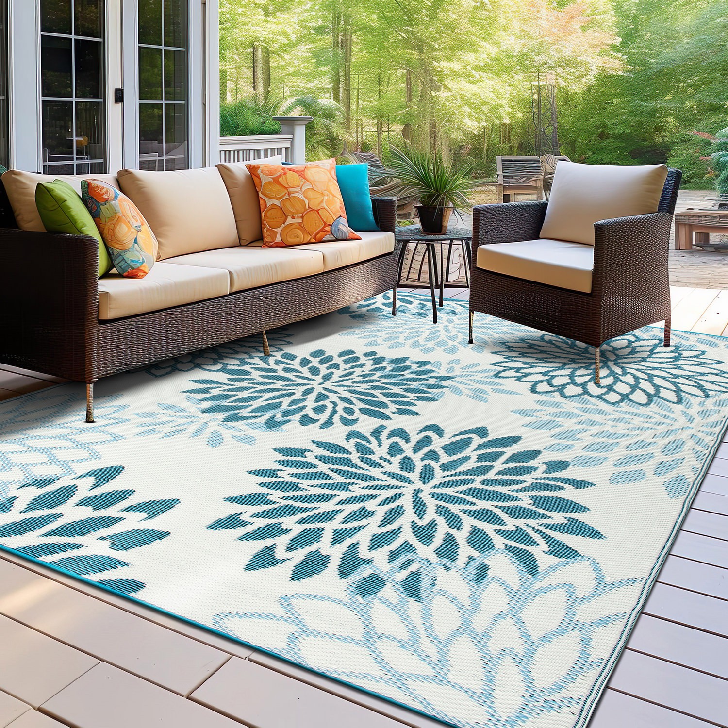 Rugshop Outdoor Rugs Modern Floral Aloha Reversible Recycled Plastic Rugs 5×7
