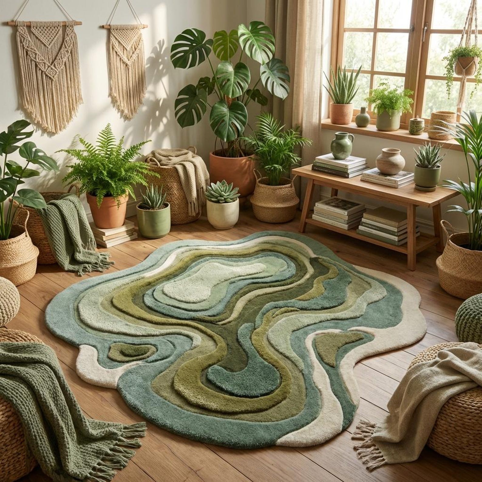 Handmade Organic Shape Wool Area Rug Modern Abstract Carpet Irregular Floor Rug