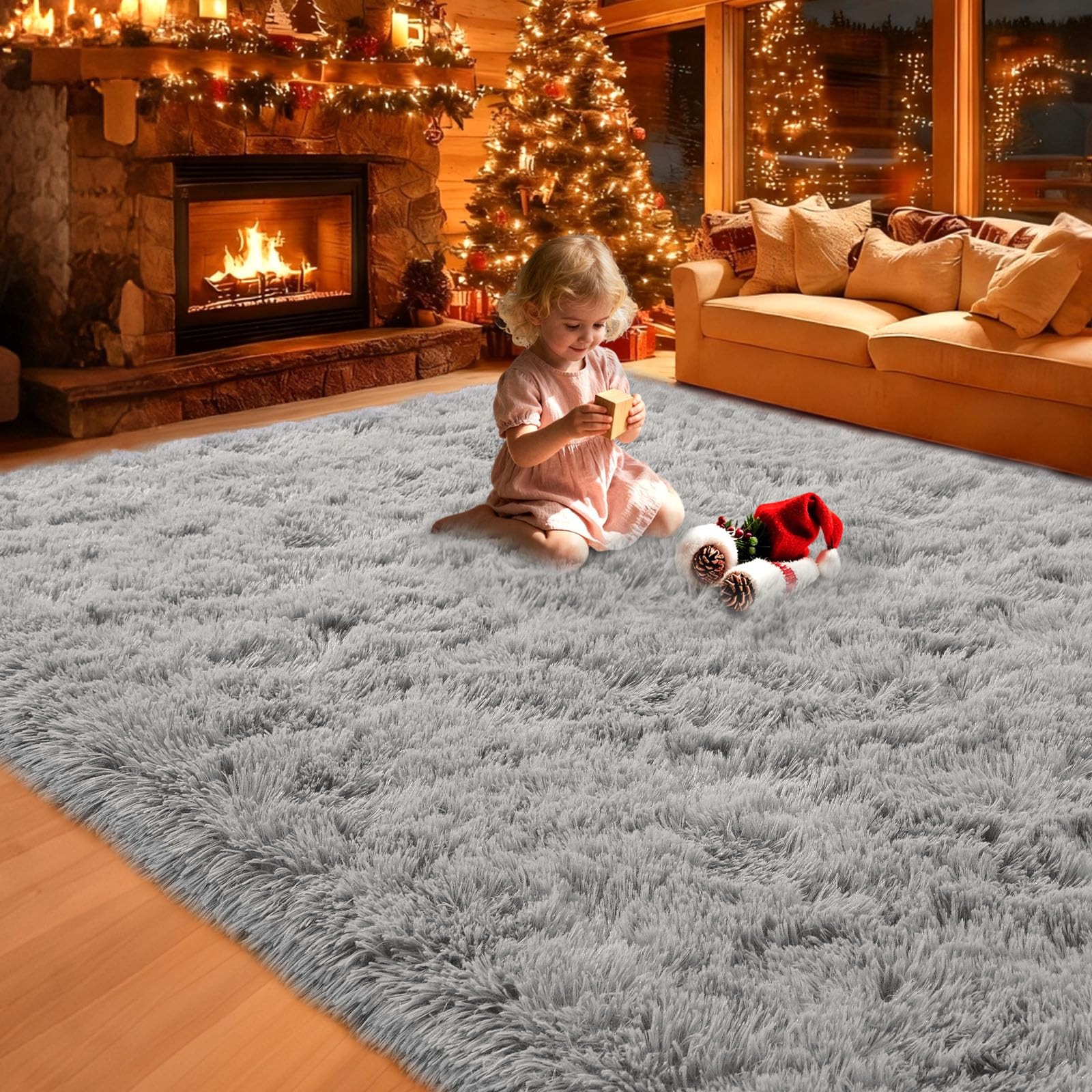 8×10 Area Rugs Living Room,Gray Large Plush Fluffy Bedroom Carpet,Non-Slip Up…