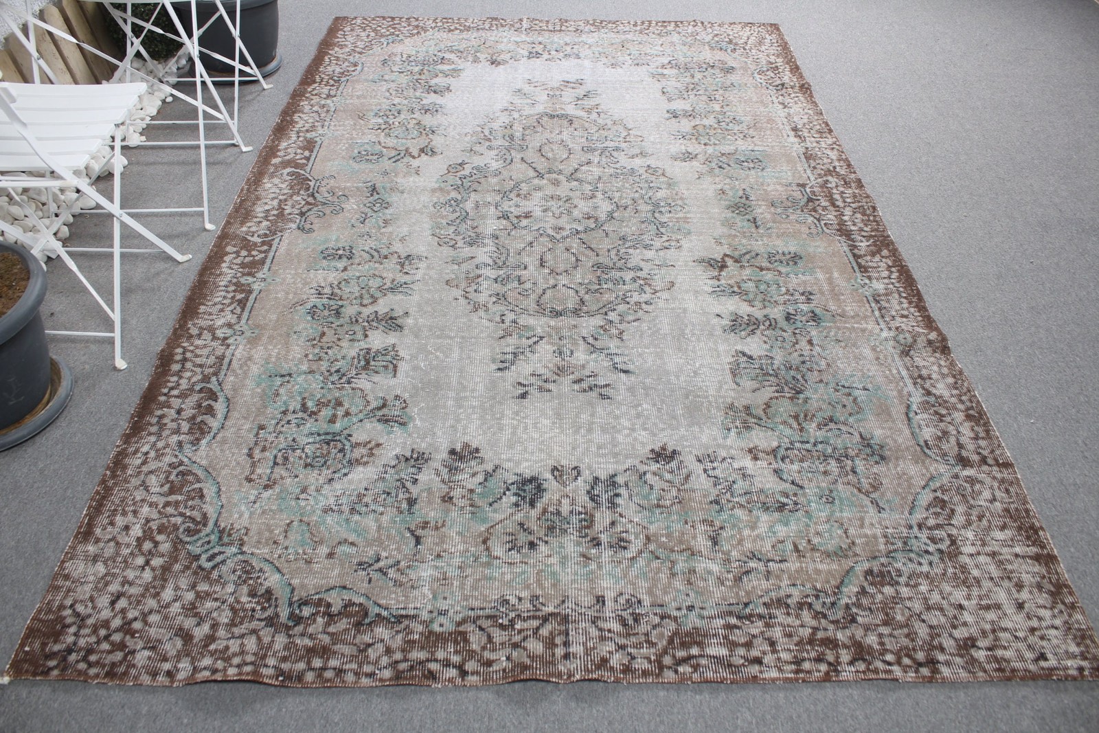 5,9×9,3 ft Rug, Vintage Turkish Rug, Brown Blue Oriental Wool Rug
