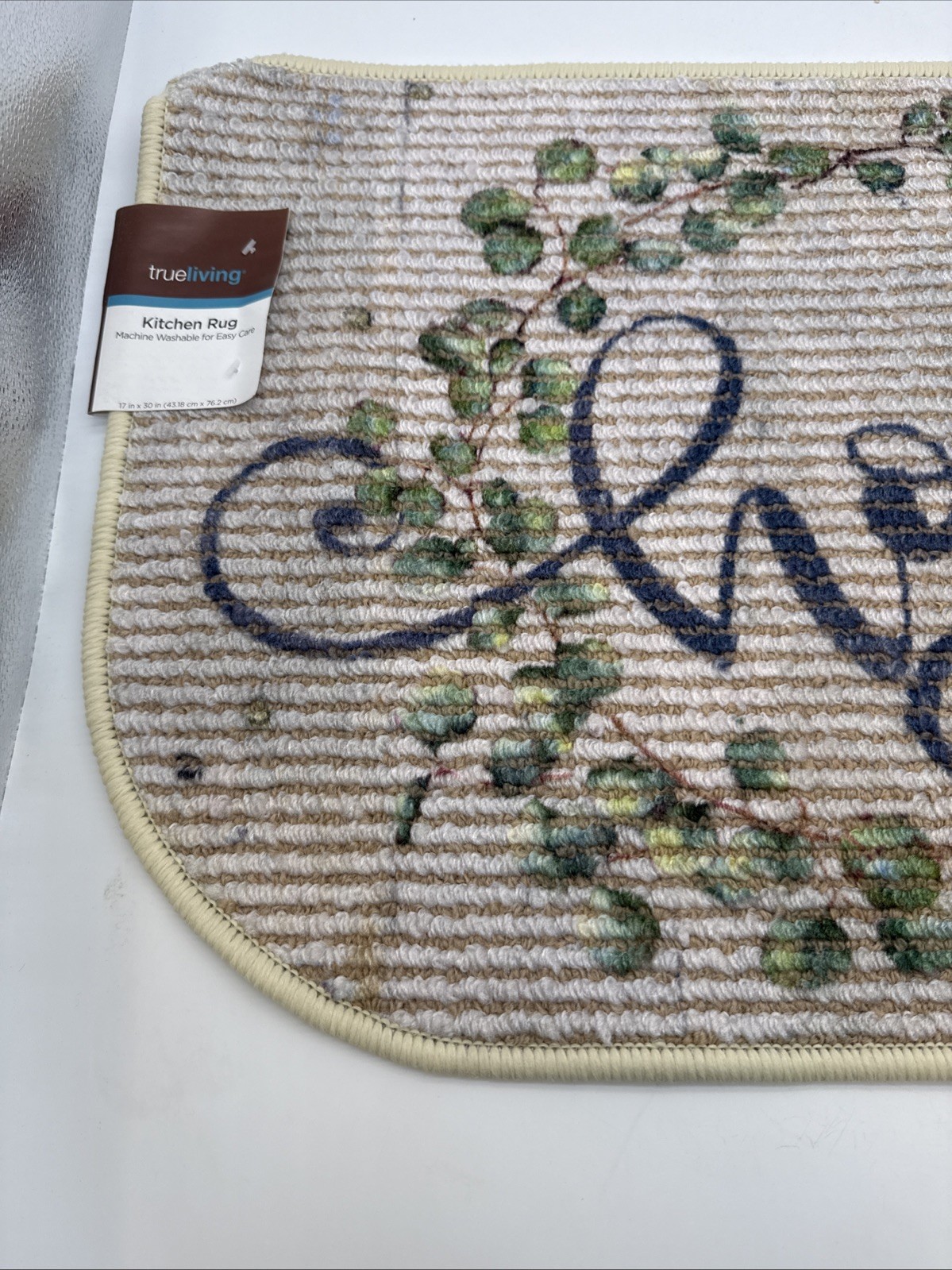 True Living Home Eucalyptus Wreath Accent Kitchen Rug Beige Tan Farmhouse