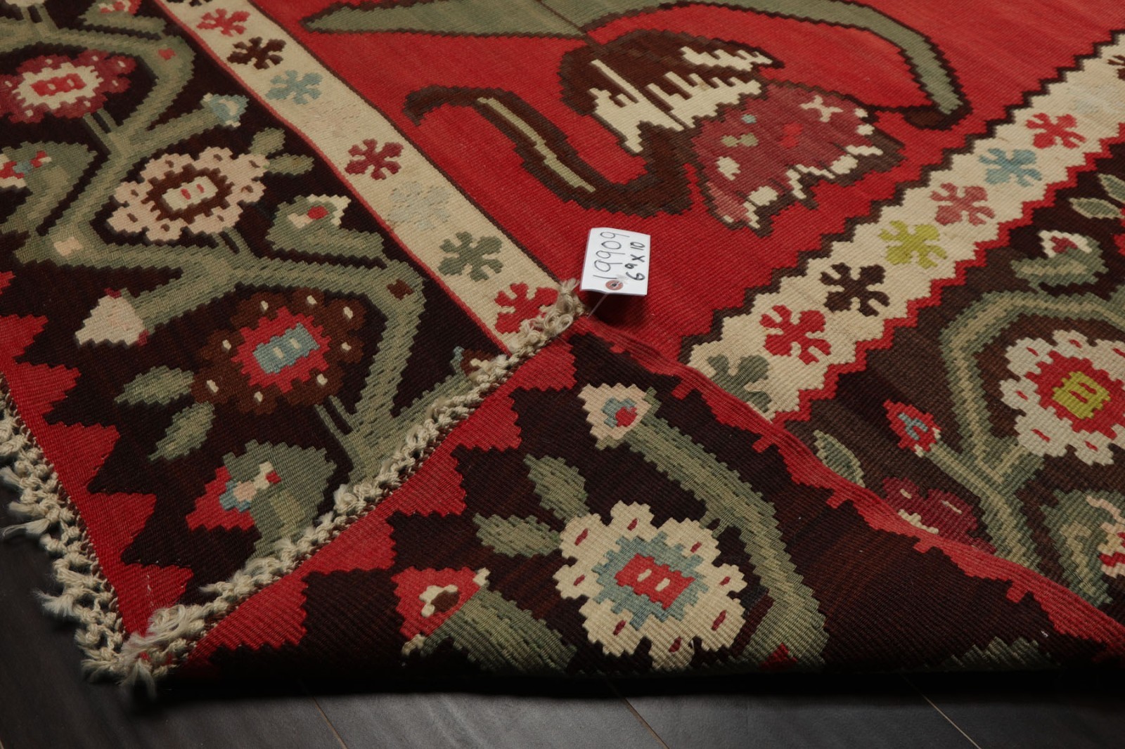 6’9”x10′ Hand Woven Wool Raspberry Kilim Vintage Turkish Vegetable dyes Rug