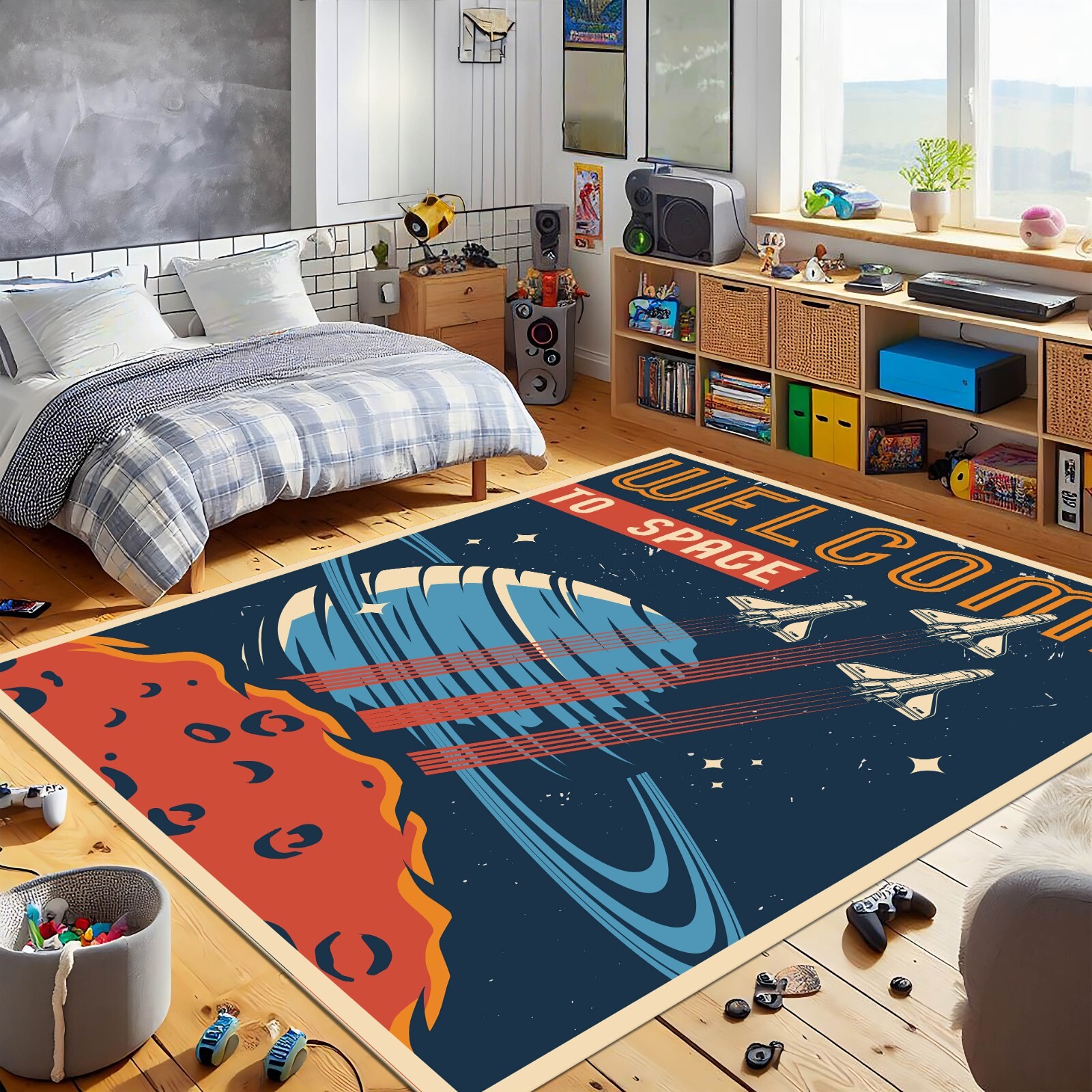 Space Rug, Planet Rug, Space Science Rug, Space Lover Rug, Washable Rug,