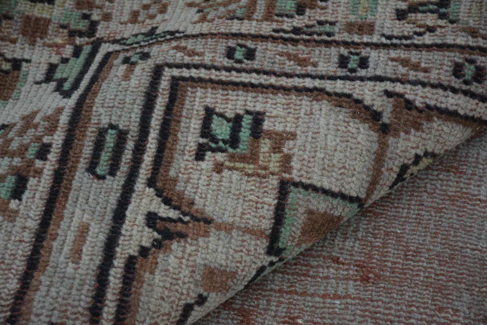 Vintage 6,4×10 ft Rug, Large Turkish Rug, Brown Polka dot Wool Rug
