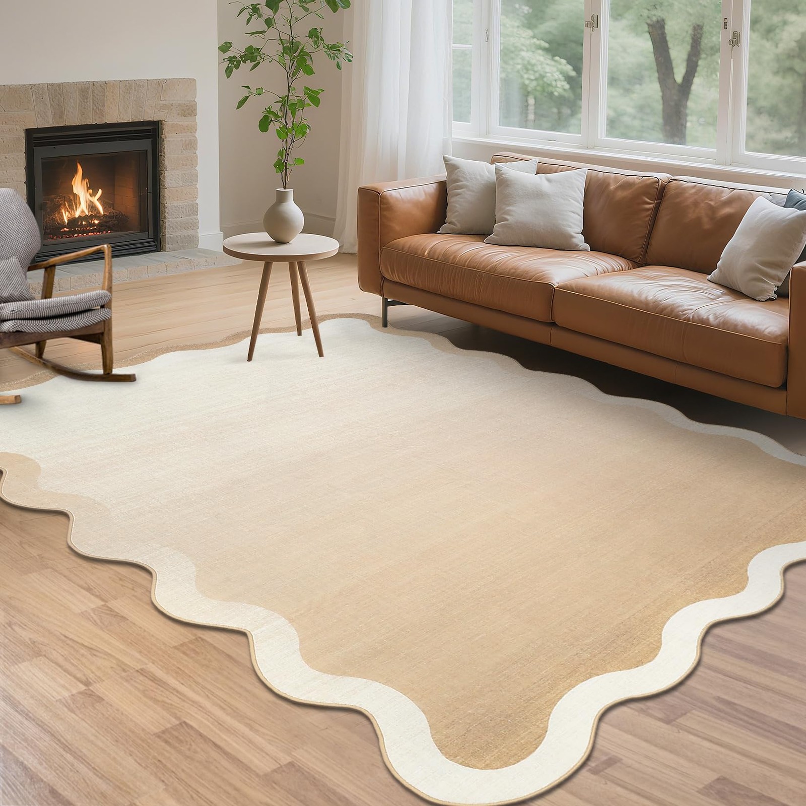 LUXLOOM Scalloped Washable Rugs for Living Room 8×10 Area Rug Large Modern Om…
