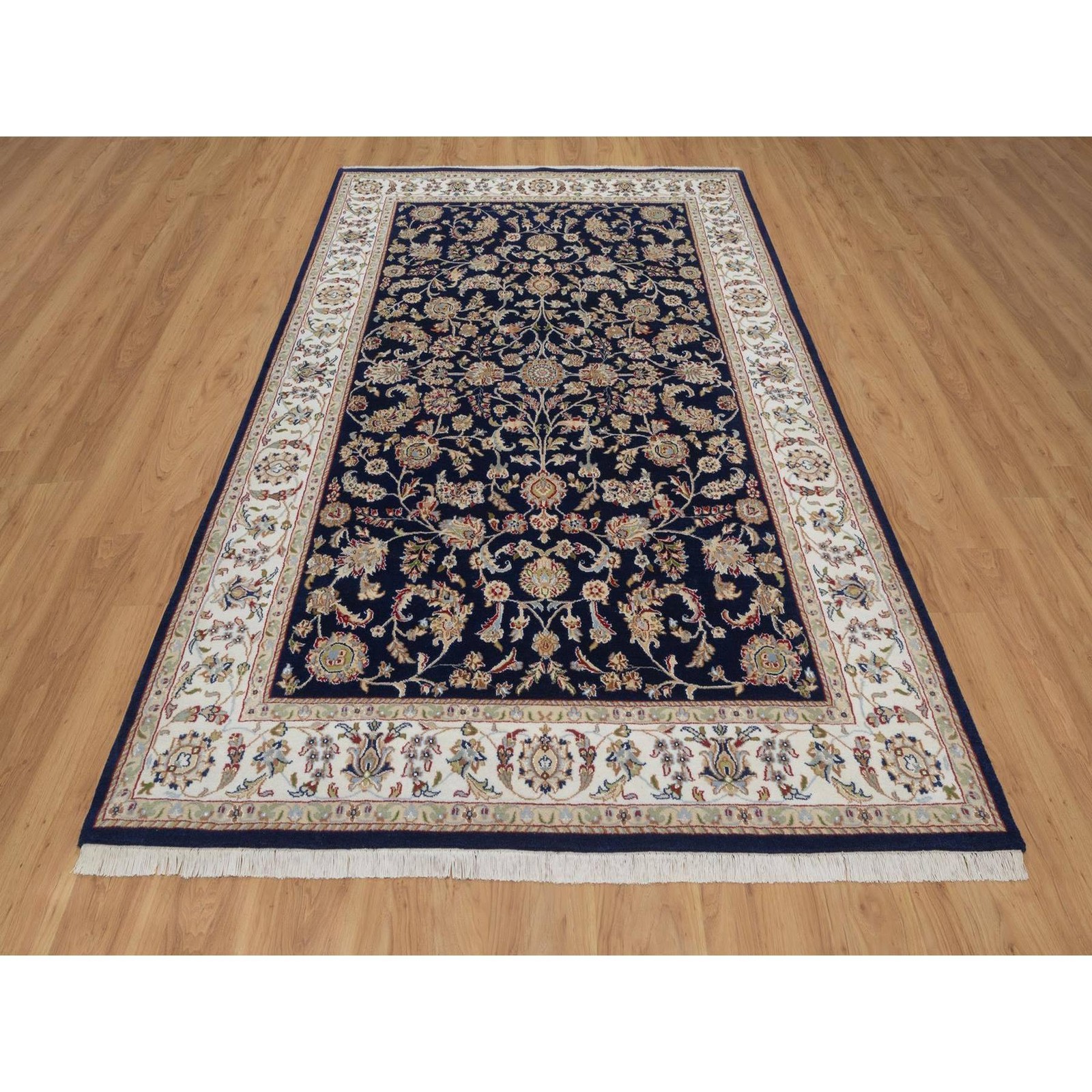 6’x9’5″ Midnight Blue Nain Wool and Silk Soft 250 KPSI Hand Knotted Rug 92555
